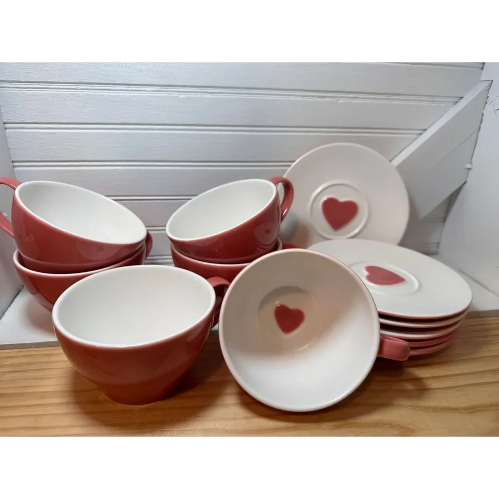 Vintage Starbucks Coffee Co Pink Heart Tea Set‎ Mug and Saucer Love 2005 Y2K